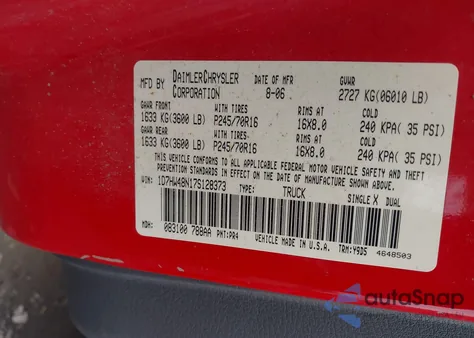 2007 Dodge Dakota Slt from USA, damaged, VIN 1D7HW48N17S128373
